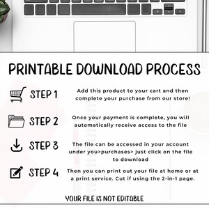 K&ouml;nnte beinhalten: Infografik zum druckbaren Download-Prozess mit vier Schritten: In den Warenkorb legen, Kauf abschlie&szlig;en, auf die Datei zugreifen und drucken. Die Infografik enth&auml;lt Symbole f&uuml;r jeden Schritt und Text, der den Prozess beschreibt.