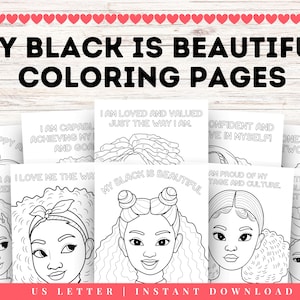 Black Girl Coloring Pages Positive Affirmation, My Black is Beautiful Coloring Pages Instant Download