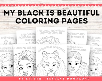 Black Girl Coloring Pages Positive Affirmation, My Black is Beautiful Coloring Pages Instant Download