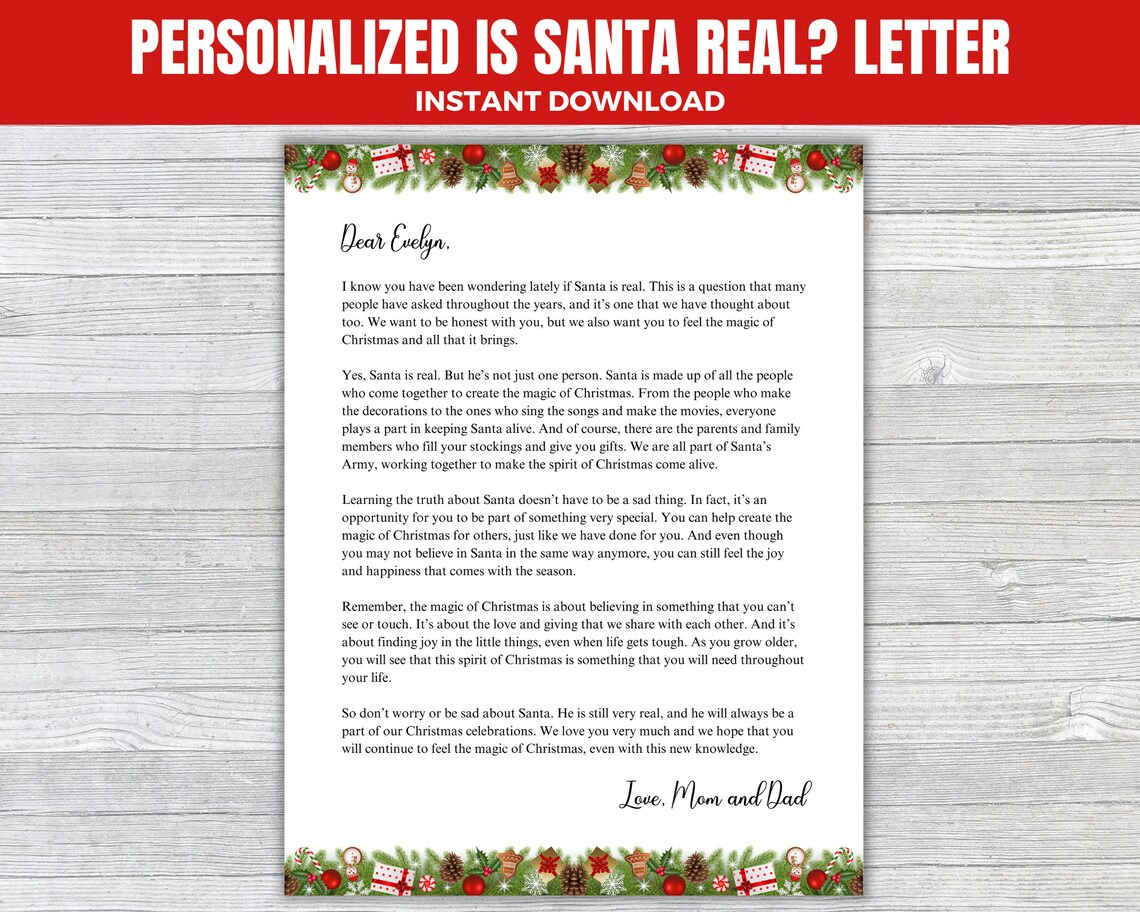 Is Santa Real Explanation Letter Personalized, Santa Letter Printable, Digital Download | READ ...