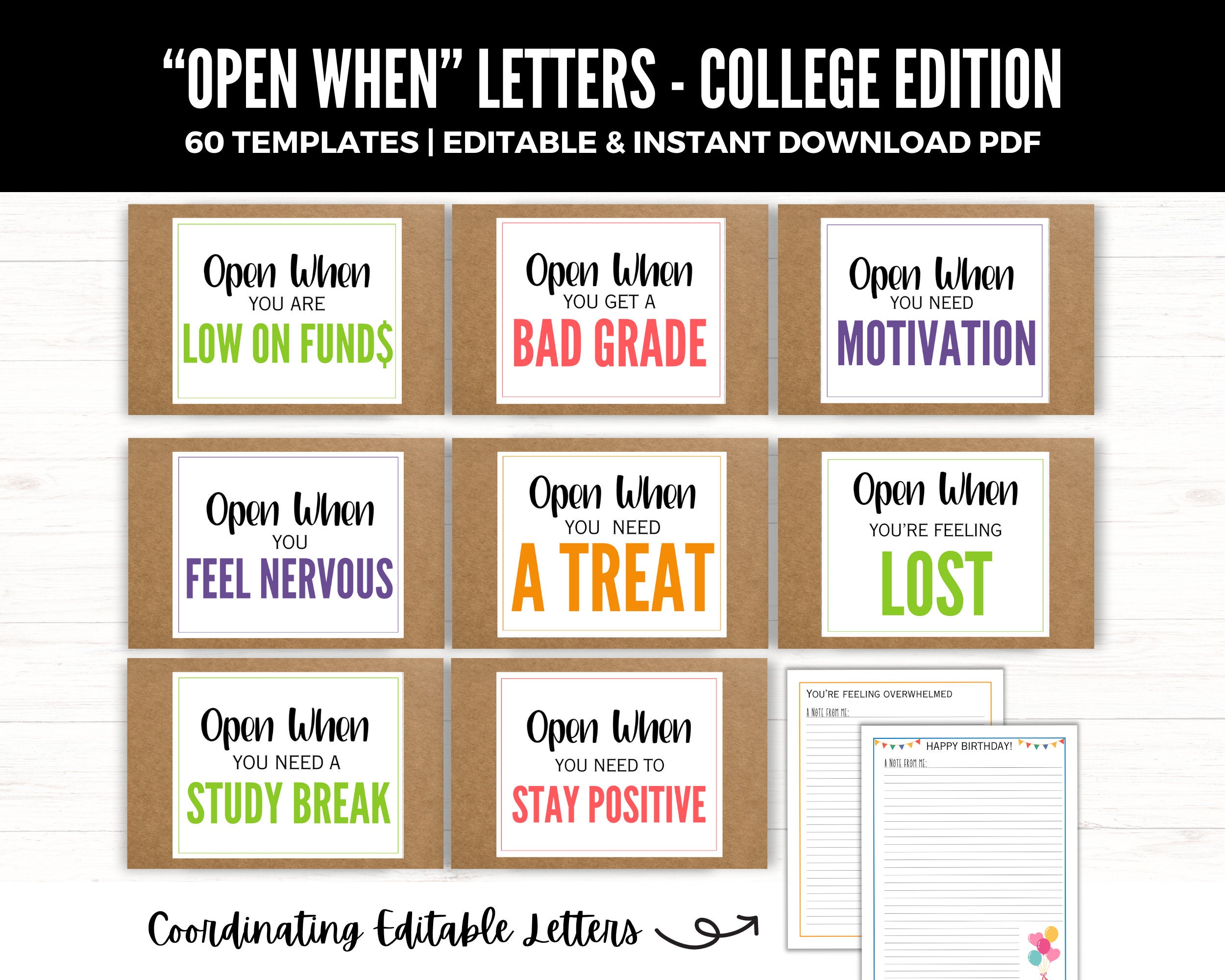 Open When Labels for College, Open When Letters for College Students, College Care Package, College Gift Ideas, Off to College Gift