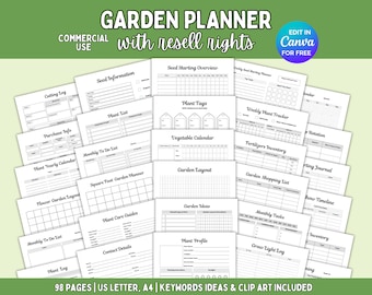 Garden Planner PLR Commercial Use Planner Canva Template, Editable Garden Journal, Gardening Template, Garden Log Book, Garden Organizer