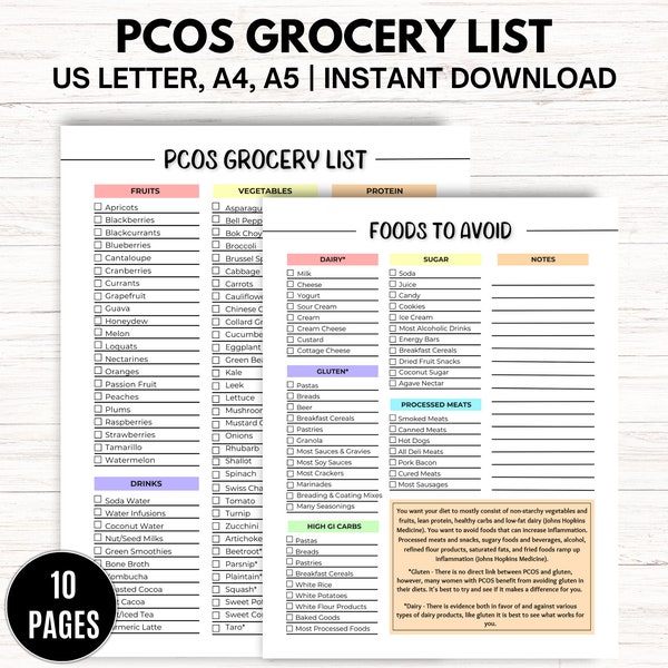 PCOS Planner PCOS Grocery List Meal Planner | Instant Download