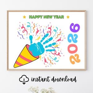 Art de l'empreinte de main pour la fête du Nouvel An 2026, artisanat de corne de fête, souvenir pour tout-petit, artisanat bricolage imprimable pour enfant