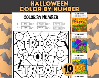 Dibujos para colorear de Halloween por números, dibujos para colorear de Halloween, dibujos para colorear de otoño para niños, dibujos para colorear de jardín de infantes en formato PDF