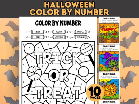 Halloween Color By Number, Halloween Coloring Pages, Halloween Activity, Fall Coloring Pages for Kids, Kindergarten Preschool Activity PDF