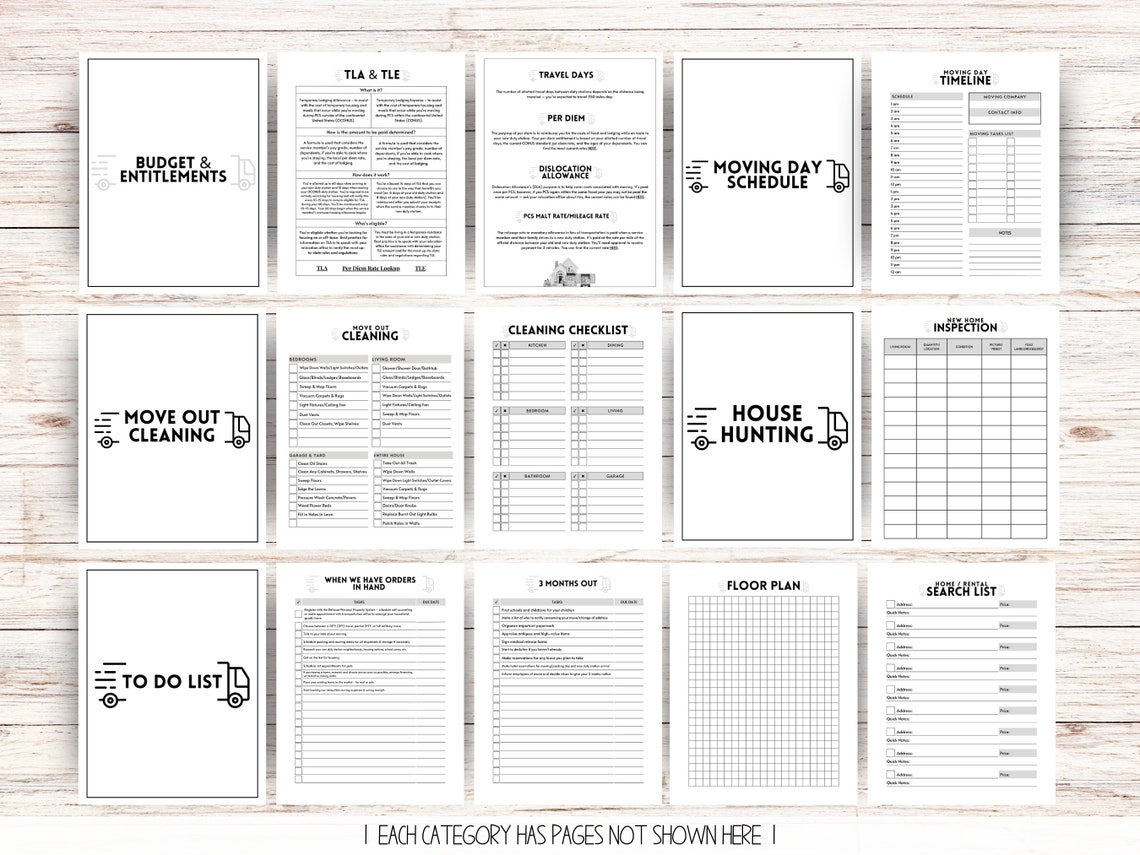 PCS Binder Printable PCS Checklist Moving Checklist, Moving Binder Military Gift Instant