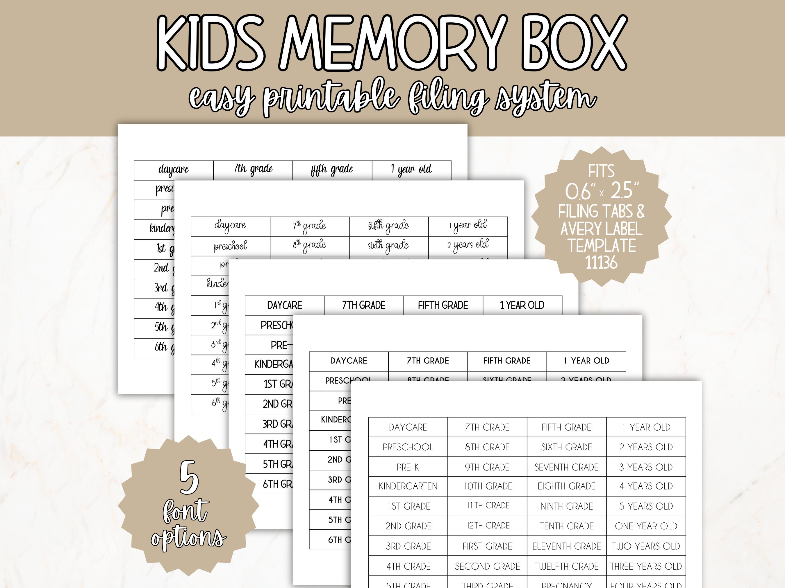 Memory Box Filing System Printable, Milestone Tote Labels, File Tabs ...