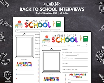 Cuestionario del primer día de clases, recuerdo de la entrevista de regreso a clases, imprimible del primer día de clases, libro de recuerdos escolares, accesorio fotográfico del primer día