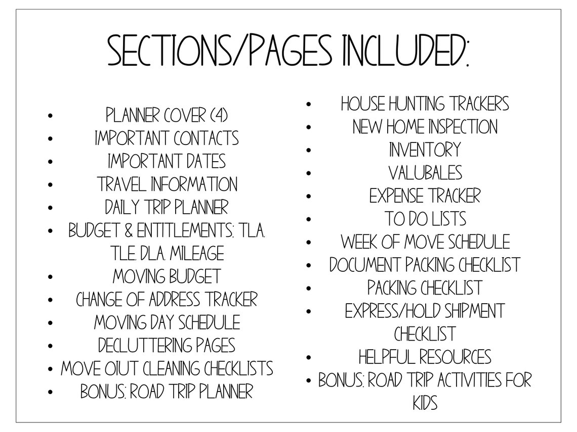 PCS Binder Printable PCS Checklist Moving Checklist, Moving Binder Military Gift Instant