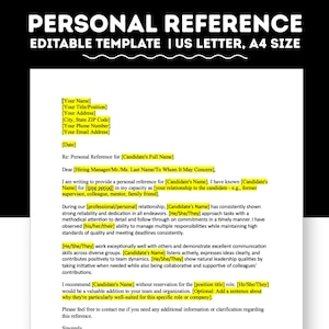Plantilla de carta de recomendación personal, carta de recomendación editable, carta de recomendación de carácter, carta de recomendación laboral