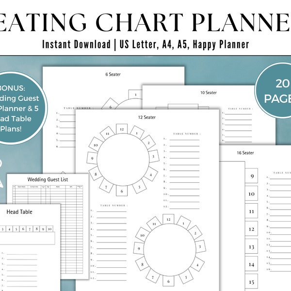 Printable Event Seating Arrangement Planner, Wedding Table Seating Chart Template Head Table Plans Seating Chart Round Table Seating Planner