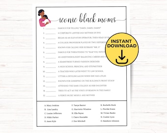 Iconic Black Moms Trivia for Baby Showers, Mommy to Be Game, Black Mama Match Up Baby Shower Game, Printable Black Mother's Day Game