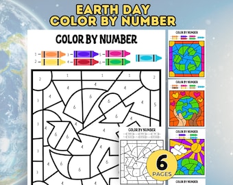 Earth Day Color by Number, Earth Day Coloring Pages, Earth Day Homeschool Activities, Reduce Reuse Recycle, Instant Download