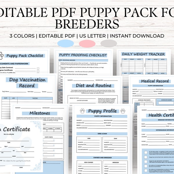 Breeder Puppy Pack Editable PDF Dog Vaccination Form Dog Breeder Records Puppy Vaccination Record Pet Planner