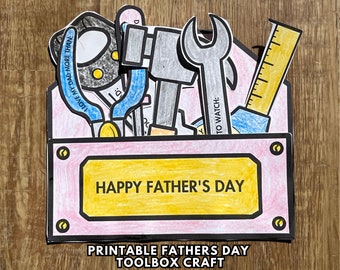 Fête des pères bricoleur Tout sur les papas Carte à colorier Boîte à outils Imprimable Activité bricolage Bricolage papa pour enfants d'âge préscolaire Artisanat souvenir