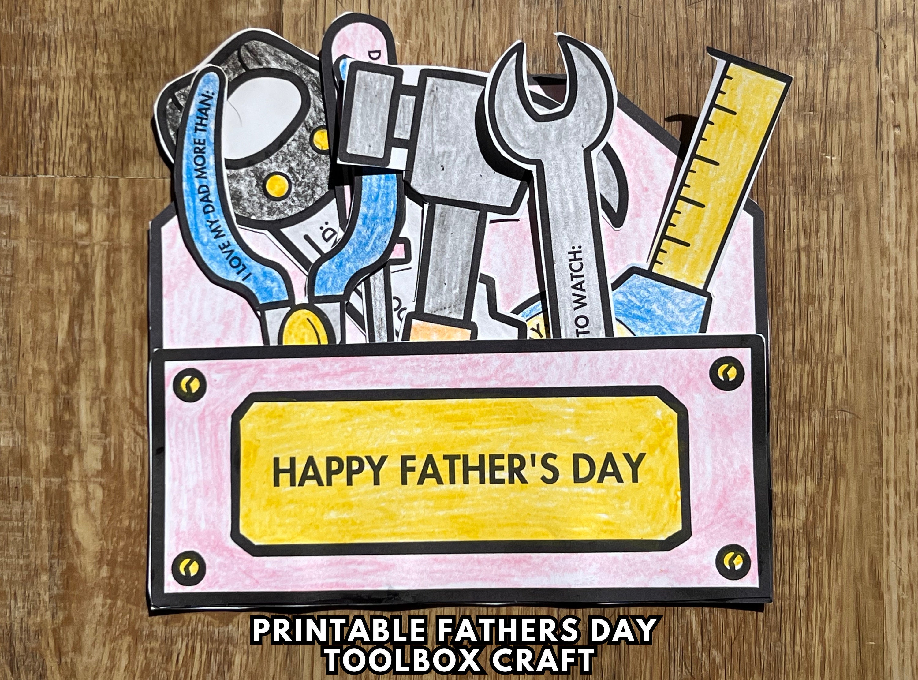Handyman Fathers Day All About Dad Printable Card Toolbox Coloring Card