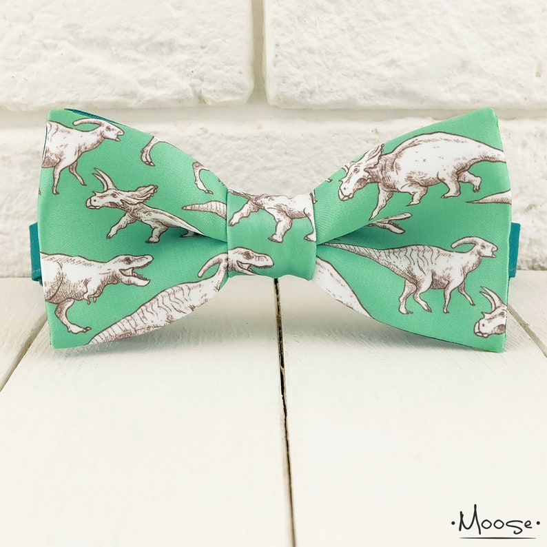 Dino Bow Tie. Dinosaurs Pattern. Green Wedding. Boys Bow Ties. Etsy