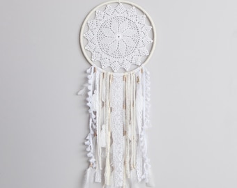 Large White Dreamcatcher Wall Hanging Boho Home Decor Bohemian Bedroom Decor Handcrafted Wall Art Wedding Gift Spiritual Home Decor