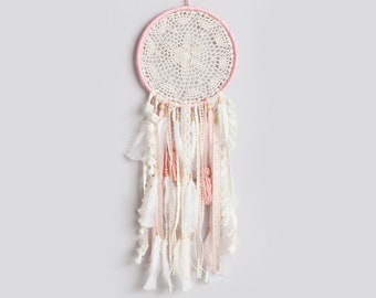 Pink Boho Dreamcatcher Mobile Handmade Crib Decor Nursery Wall Hanging Baby Girl Newborn Room Art Shower Gift Gender Neutral Present Cute