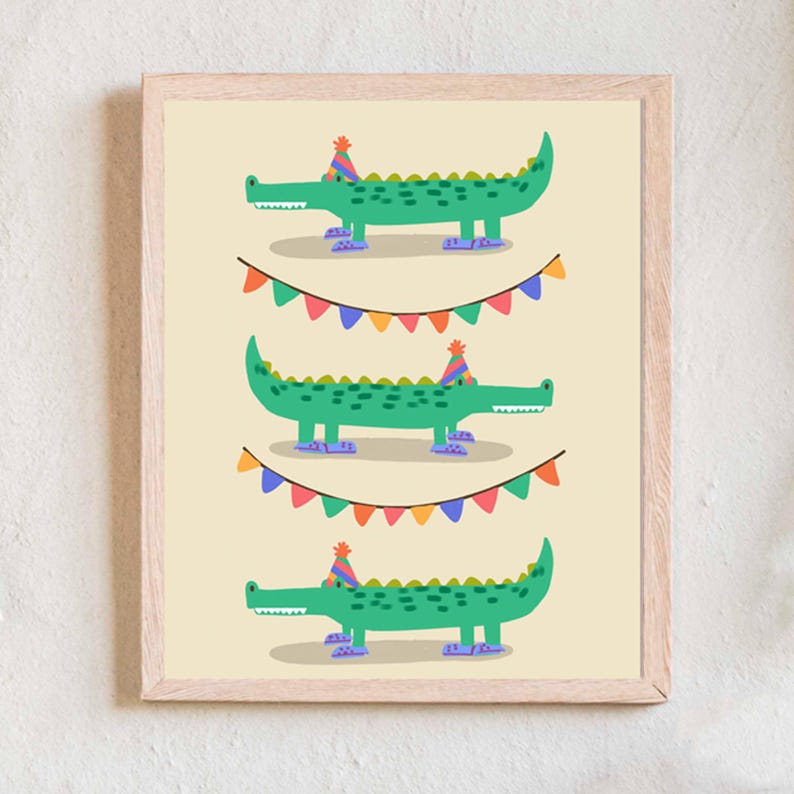 Colorful Crocodile Wall Art Eclectic Animal Nursery Decor Kids Room