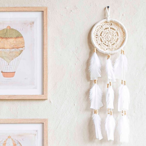 Cream Dreamcatcher, Boho Decor for Bedroom, Nursery, Game Room Kids, Spiritual and Relaxing Atmosphere, Nursery Decor, Unique Gift Idea