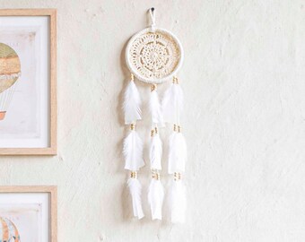 Cream Dreamcatcher Boho Nursery Wall Decor Kids Room Wall Art Baby Shower Gift Spiritual Home Decor Nightmare Relief Newborn Gift Handmade