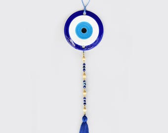 Handgjord keramisk väggbonad med onda ögat, boho, väggdekoration för barnrum, andlig skyddstalisman, babyshowerpresent