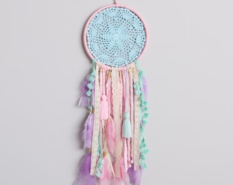 Rainbow Dreamcatcher Handmade Pastel Nursery Wall Hanging Baby Shower Gift Sun Catcher Kids Room Colorful Wall Art Girl Room Birthday Gift