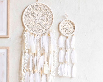 Cream Boho Dreamcatcher Set Nursery Wall Decor Kids Room Art Bundle Baby Shower Gift Holiday Girl Present Handmade Unique Cute Farmhouse