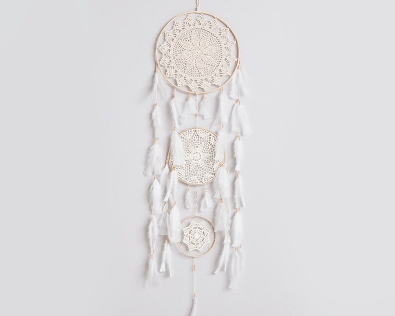 Dream catcher with crystals, huge wall decor, beige wall art, dreamcatcher for nightmares, college graduation gift for her, textile wall art, trippy tapestry, wedding backdrop, 16th birthday gift, 40th birthday decoration
