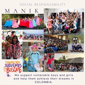 May include: A collage of photos showing a group of children and young adults in various settings. The photos show the children participating in activities such as playing games, attending school, and working on crafts. The text "FUNDACI&Oacute;N JUGUEMOS EN EL BOSQUE" is visible in the lower left corner of the image.