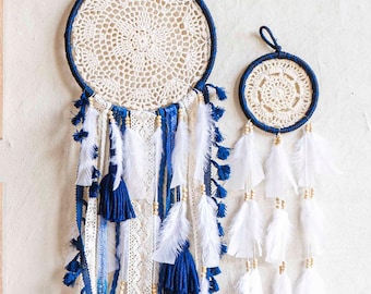 Navy Blue Dreamcatcher Wall Hanging Boho Nursery Decor Baby Boy Room Kids Art Shower Gift Newborn Birthday Present Cute Handmade Keepsake