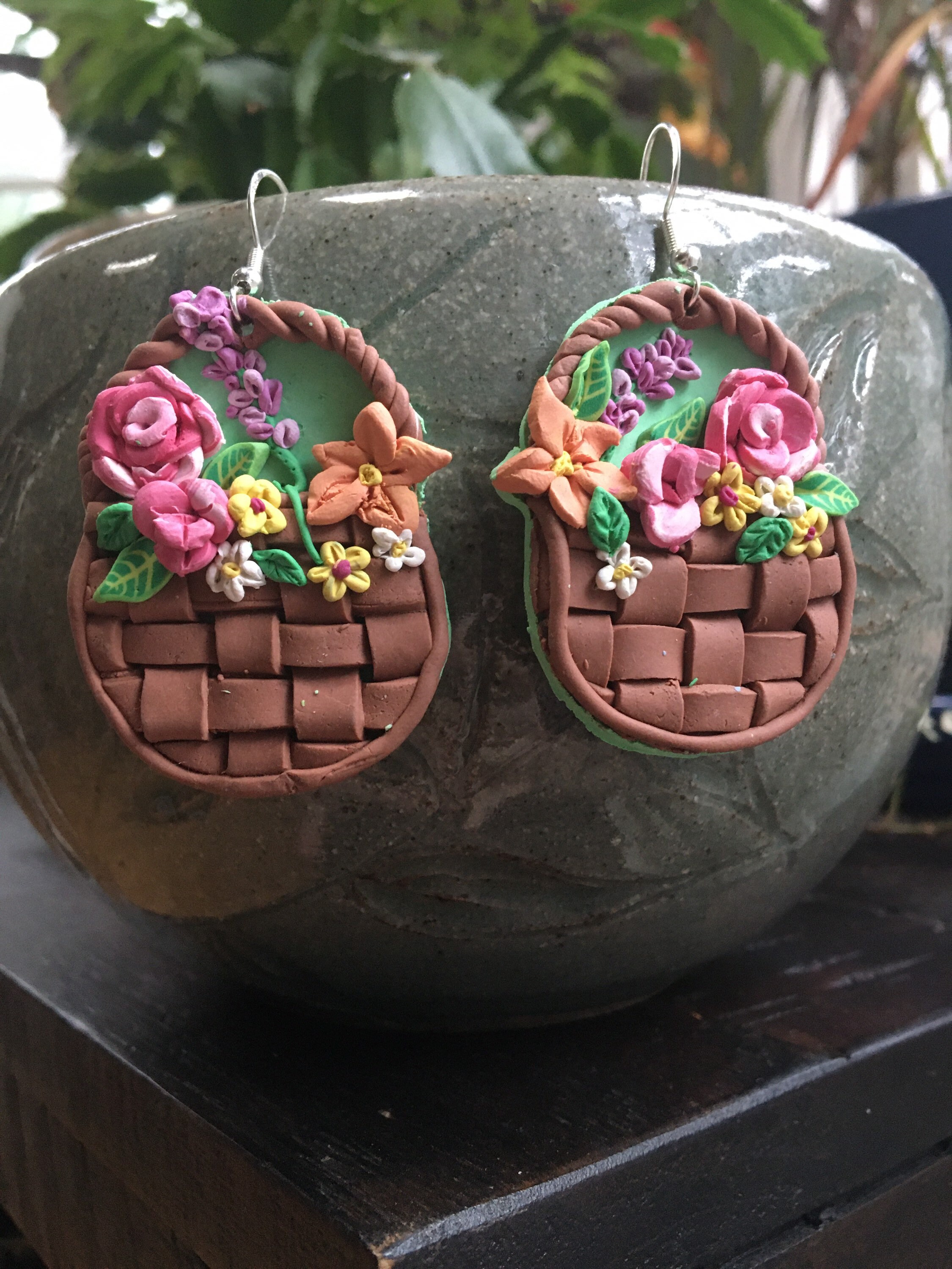 Cottagecore Wildflower Basket Polymer Clay Earrings Etsy