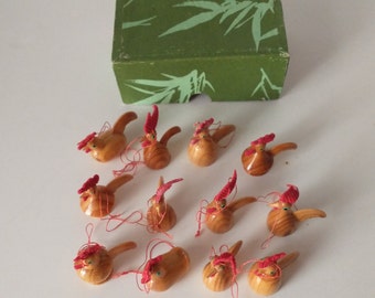 WOODEN  ROOSTER  EASTER  ornaments, box of 12 assorted