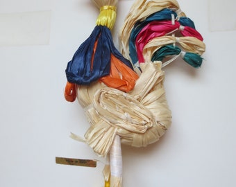 11" COLORED  RAFFIA  ROOSTER, handmade in Italy