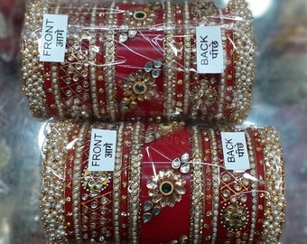 Pakistani Designer Hand Painted Red Wedding Chura Set
