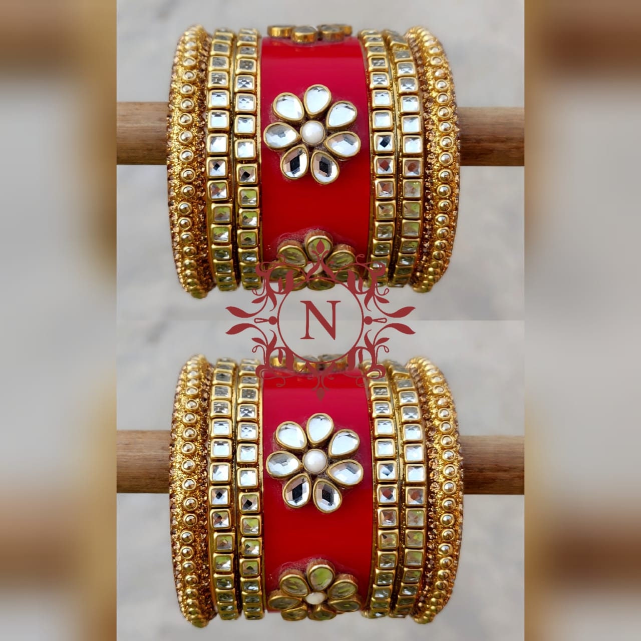 Red and golden bangles best sale set