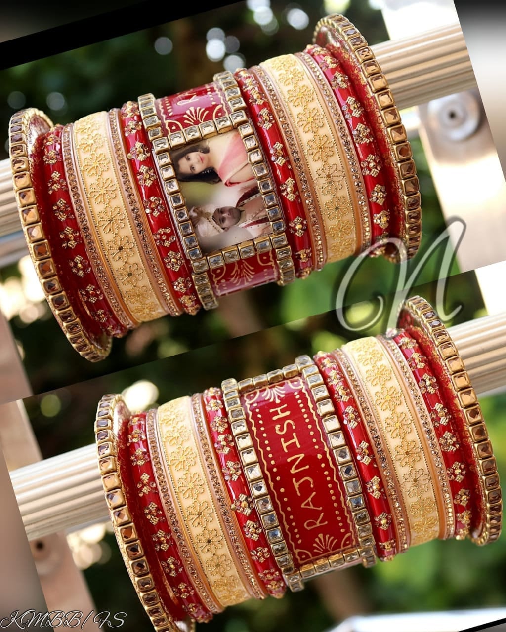 Designer Indian Photo Name Chura Set Wedding Gujarati Style Chuda Rajwadi Acrylic Kundan Work Bangles