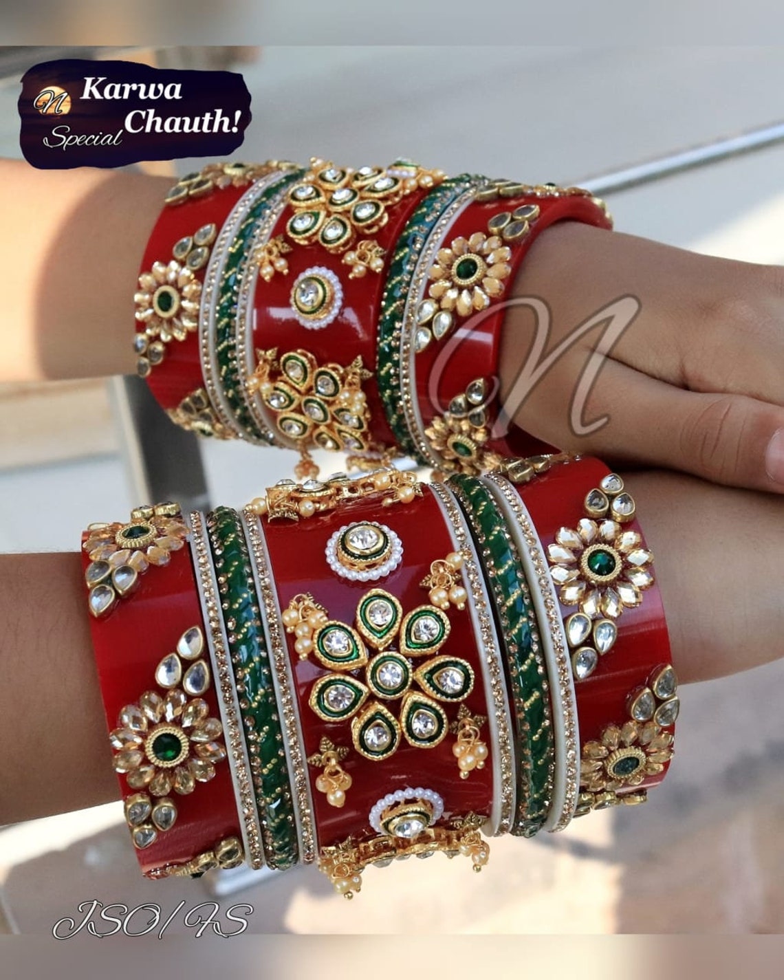 Pakistani Glass Kundan Work Broad Kada Red Bridal Choora Set Etsy