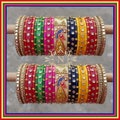 Designer Multi Color Bridal Punjabi Wedding Chuda Set Hand Painted Peacock Design Kundan Work Acrylic Bangles Chura