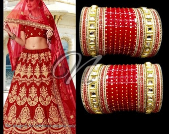 Indian Red Glass Kundan Work Bridal Chura Set Punjabi Style - Etsy Israel