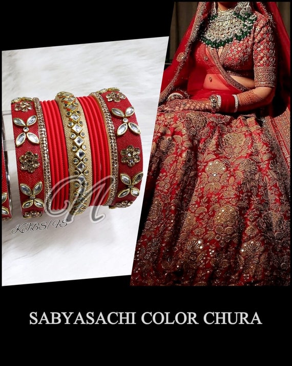 Designer Sabyasachi Dark Red Color Bridal Chura Set, Indian Bridal 888  Grade Glass Stone Work Chuda, Pakistani Eid Bangles Kangan Kada