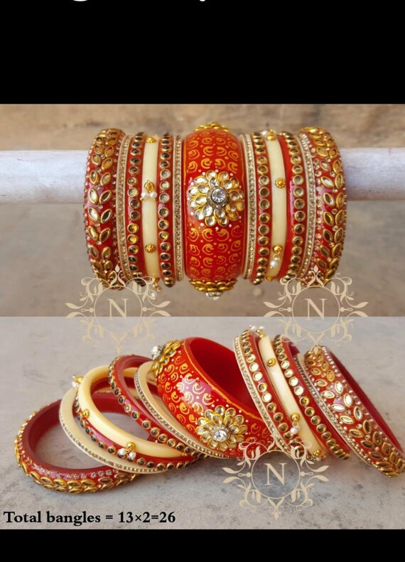 Rajwadi Red Cream Party Wear Bangles Set, Indian Bridal Hand Painted  Meenakari Work Chura, Pakistani Wedding Party Wear Chuda Kangan Patla