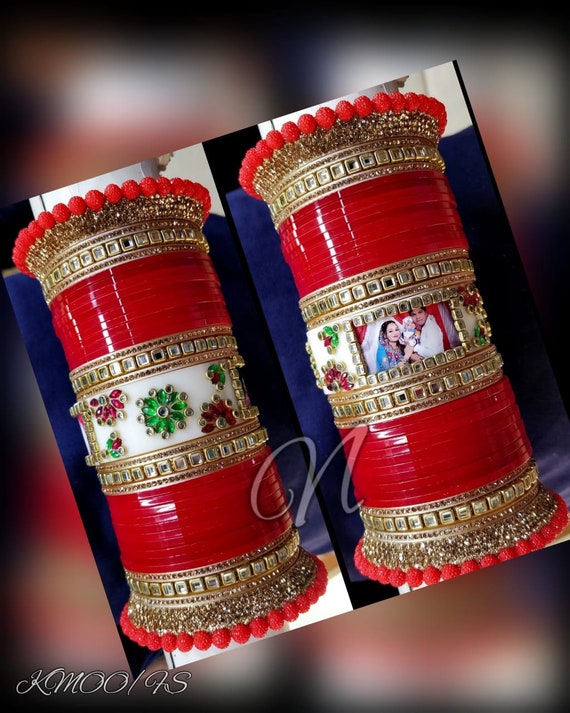 Punjabi Style Beautiful Red Bridal Photo Chura Set Indian Multi Color Glass Kundan Work Wedding Bangles Set Rajwadi Traditional Chuda Etsy UK