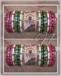 Indian Bridal Multi Color Chura Set, Hand Painted Peacock Design Kundan Work Bangles, Punjabi Wedding Heavy Work Bangles, Acrylic Base