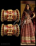 Traditional Rajwadi Bridal Red Chura Set, Indian Ethnic Pearls & Glass Stone Work Wedding Bangles, Glass Kundan Work Punjabi Chuda Set