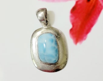 Pendentif Larimar, Bijoux en argent sterling massif 925, Pendentif collier Larimar authentique, Larimar bleu mer, Pendentif lunette, Cadeau pour elle, Vente