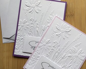 With Heartfelt Sympathy Handmade Notecard Set With Daisy Garden Embossing - Set of 2