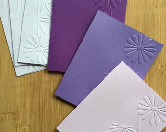 Daisy Handmade Embossed Blank Notecards In Shades of Purple - Set of 3